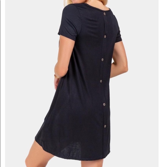 BUTTON BACK  BLACK DRESS - Picture 1 of 6